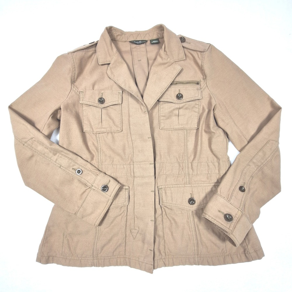 Eddie Bauer Utility Jacket Womens Medium Tan Cotton Military Field Coat 23112951